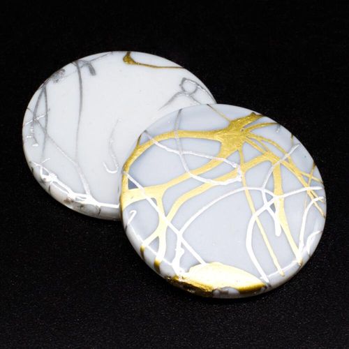 Acrylic Splatter Beads Disc 31mm 6pcs   Grey for jewellery making