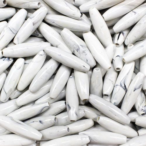 Acrylic Marble Beads Rice 19mm 25pcs   White for jewellery making