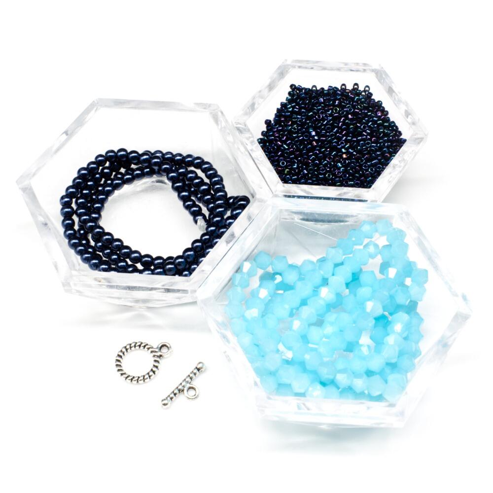 Crystal Flower Bracelet Makes 2 aqua bracelet making kit — DIY set with beads and instructions for creating handmade jewelry
