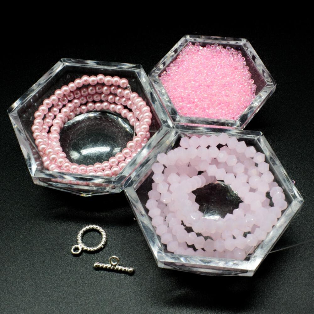 Crystal Flower Bracelet Makes 2 pink bracelet making kit — DIY set with beads and instructions for creating handmade jewelry