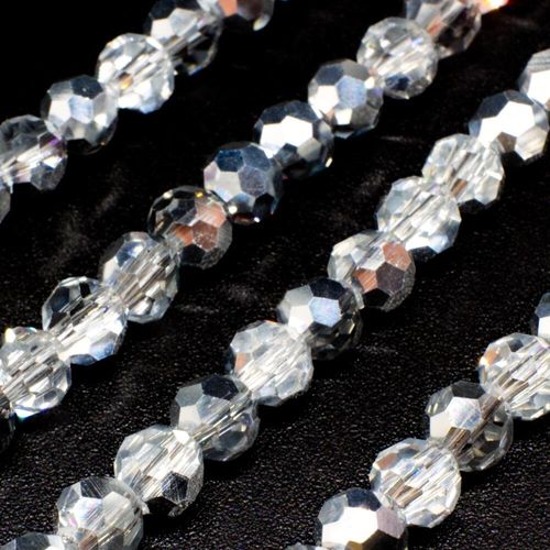 6mm crystal beads half silver, pack of 72 — plated finish, ideal for jewelry making and beadwork