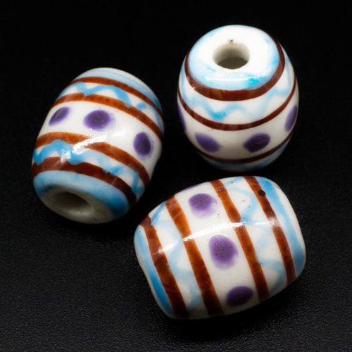 Porcelain Handmade 20mm Barrel Bead   Purple Wave for jewellery making