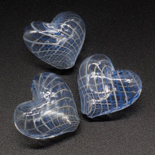 Hollow Glass Bead Heart 20mm   Clear/White/Blue for jewellery making