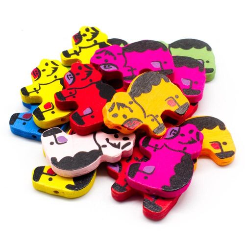 Colourful Wooden Beads   Cow 34 x 23mm for jewellery making