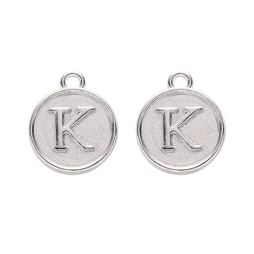 Disc Letter Charm Rhodium 12mm   K for jewellery making