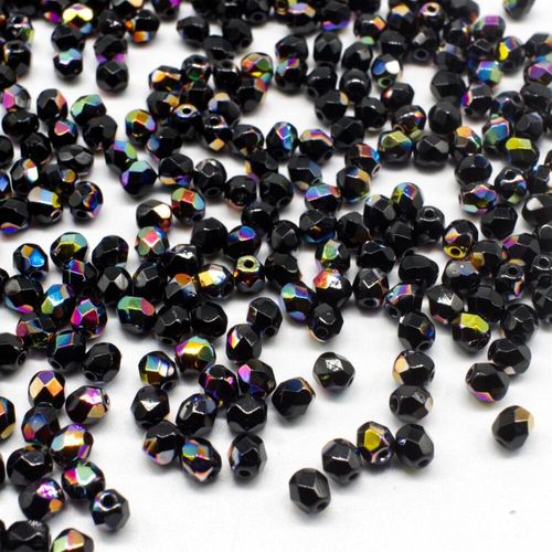 4mm Czech glass fire polished faceted beads vitex jet black — pack of 100, high-quality faceted beads perfect for jewelry making and bead…