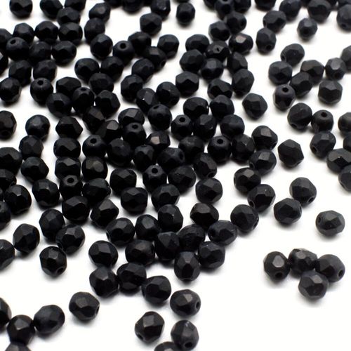 4mm Czech glass fire polished faceted beads matte jet black — pack of 100, high-quality faceted beads perfect for jewelry making and bead…