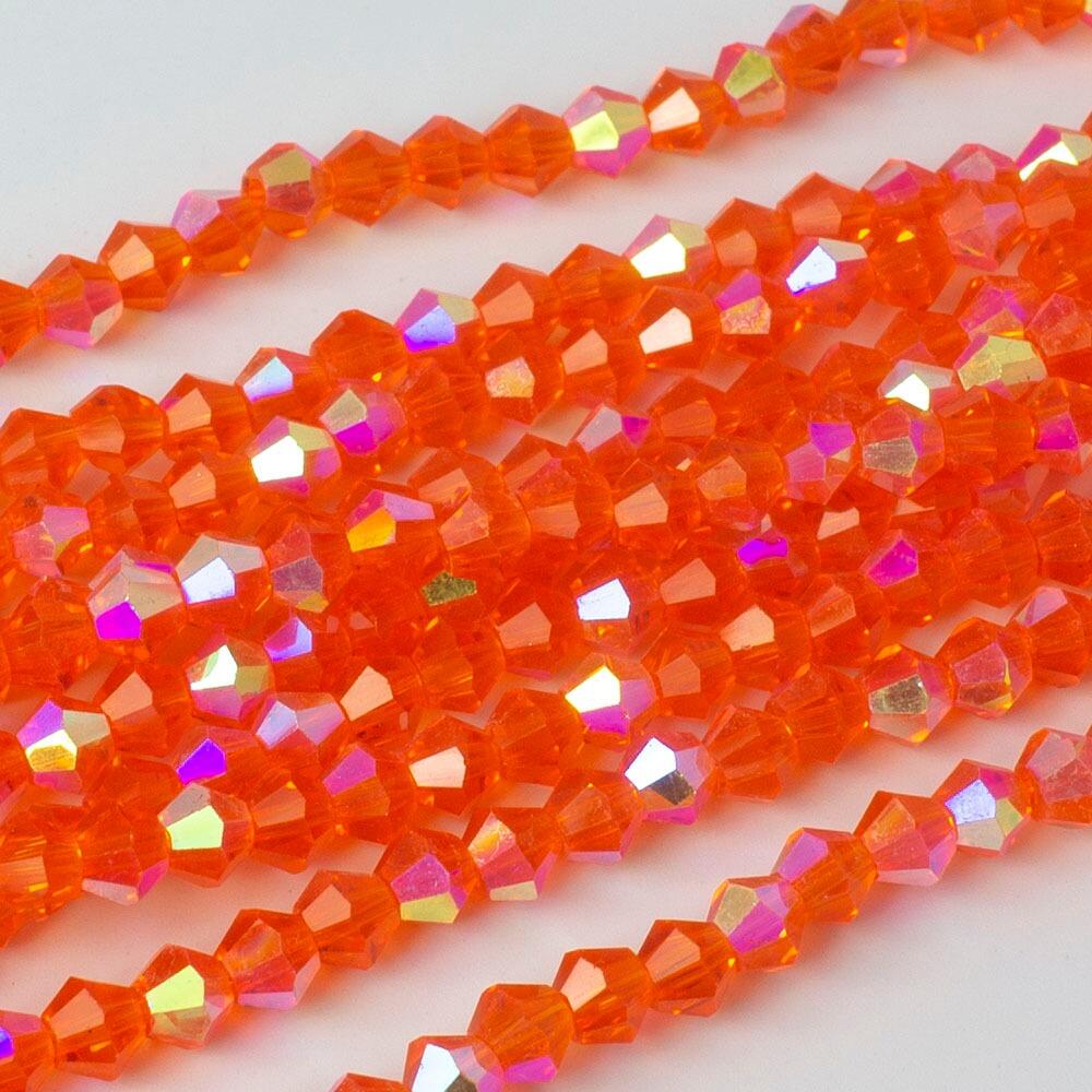 4mm crystal bicone beads orange ab — AB finish, faceted for jewelry making and beadwork