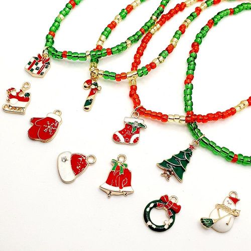 Festive Charm Necklaces Makes 10 necklace making kit — DIY set with beads and instructions for creating handmade jewelry