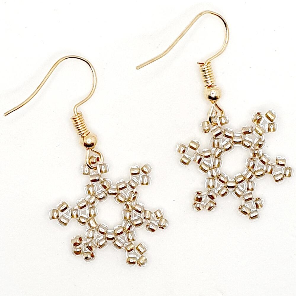 Snowflake Seed Bead Earrings 5 Pairs gold crystal earring making kit — DIY set with beads and instructions for creating handmade jewelry