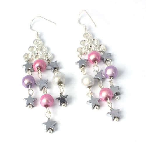 Miracle Star Earrings Silver by Brenda earring making kit — DIY set with beads and instructions for creating handmade jewelry