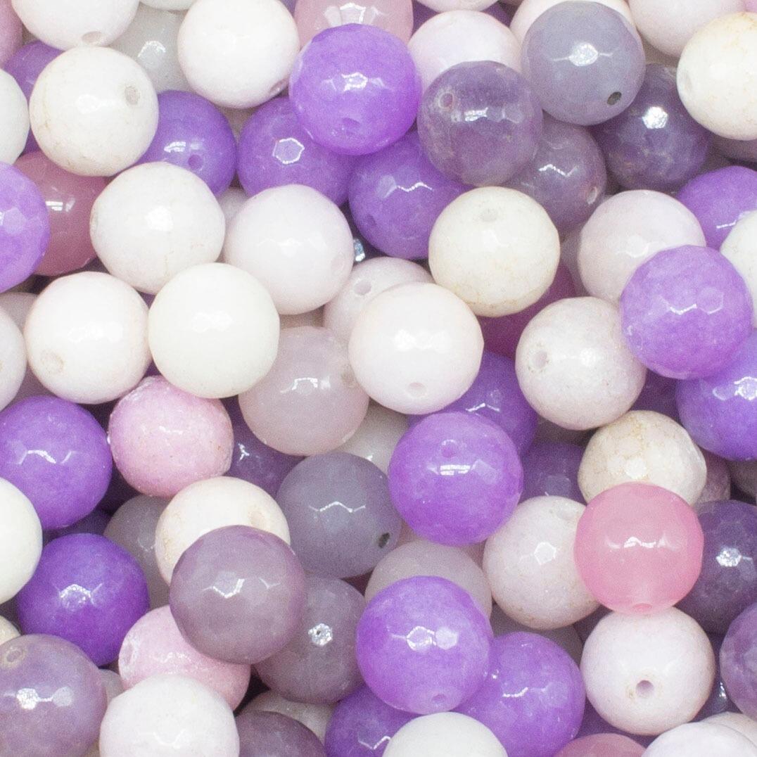 Dyed Jade 12mm Facet Round Beads Mix 30pc   Cream Lilac pack of 12 for jewellery making