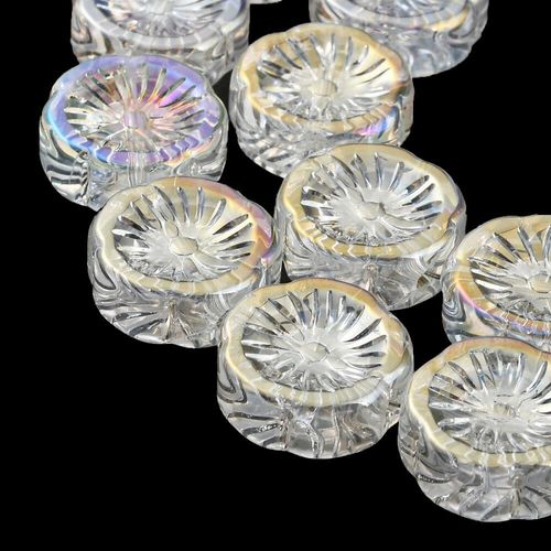 Glass Flower Beads 14mm Coin 10pcs   Clear AB for jewellery making