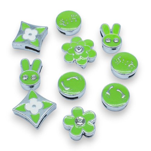 Slider Bead Enamel Pack 10pcs   Green 11mm for jewellery making
