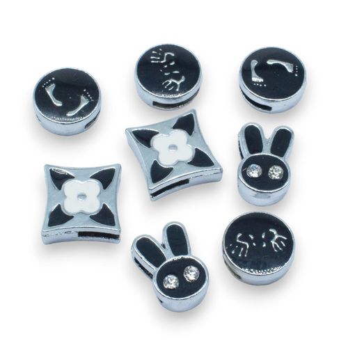Slider Bead Enamel Pack 10pcs   Black 11mm for jewellery making