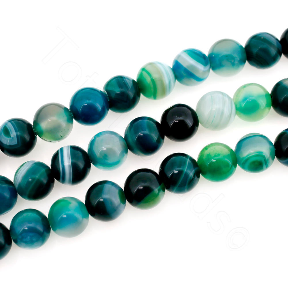 Banded Agate Round Beads 8mm 16" Strand - Dark Green