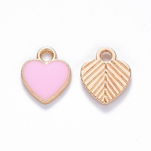 Enamel Gold Charm   12mm Heart Pink 2pc for jewellery making