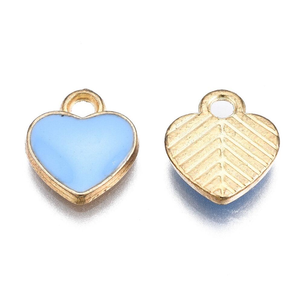 Enamel Gold Charm   12mm Heart Blue 2pc for jewellery making