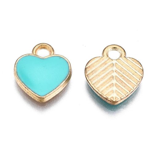 Enamel Gold Charm   12mm Heart Turquoise 2pc for jewellery making