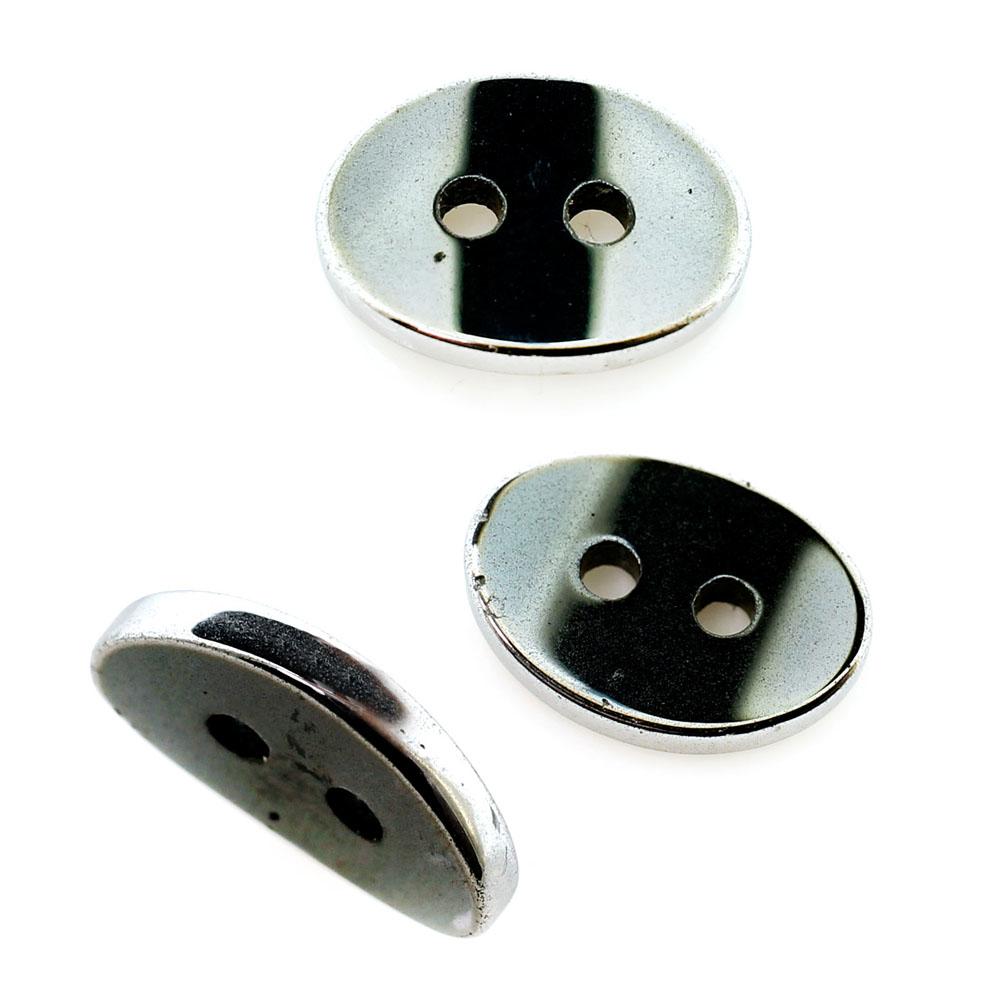 Hematite Oval Button 14mm 1pc - Silver Plated