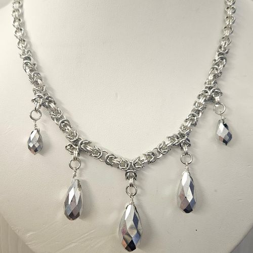 Tripoint Chainmaille Necklace silver necklace making kit — DIY set with beads and instructions for creating handmade jewelry
