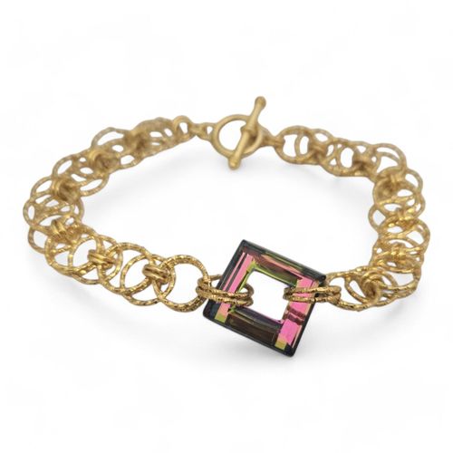 Helm Square Crystal Bracelet gold with rainbow bracelet making kit — DIY set with beads and instructions for creating handmade jewelry
