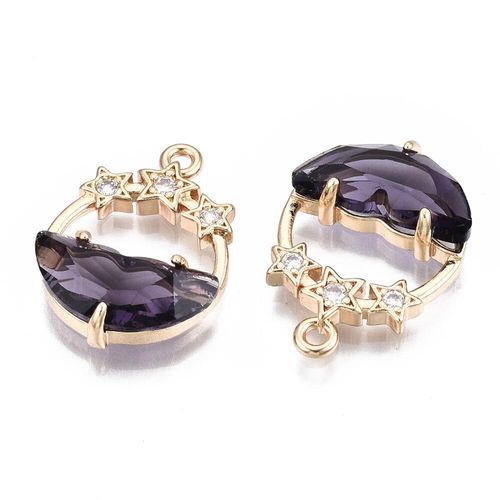 Half Moon Crystal Ring Pendant / Charm   Amethyst 21 x 15mm for jewellery making