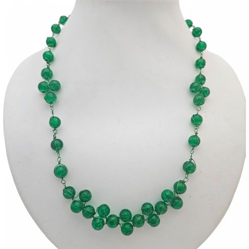Rosary Style Necklace emerald green crackle necklace making kit — DIY set with beads and instructions for creating handmade jewelry