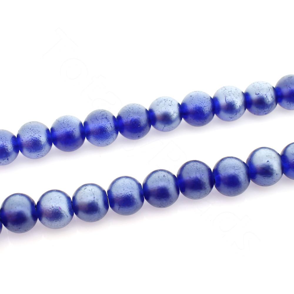 Glass Round Beads 8mm - Luster AB Dark Blue 32" String