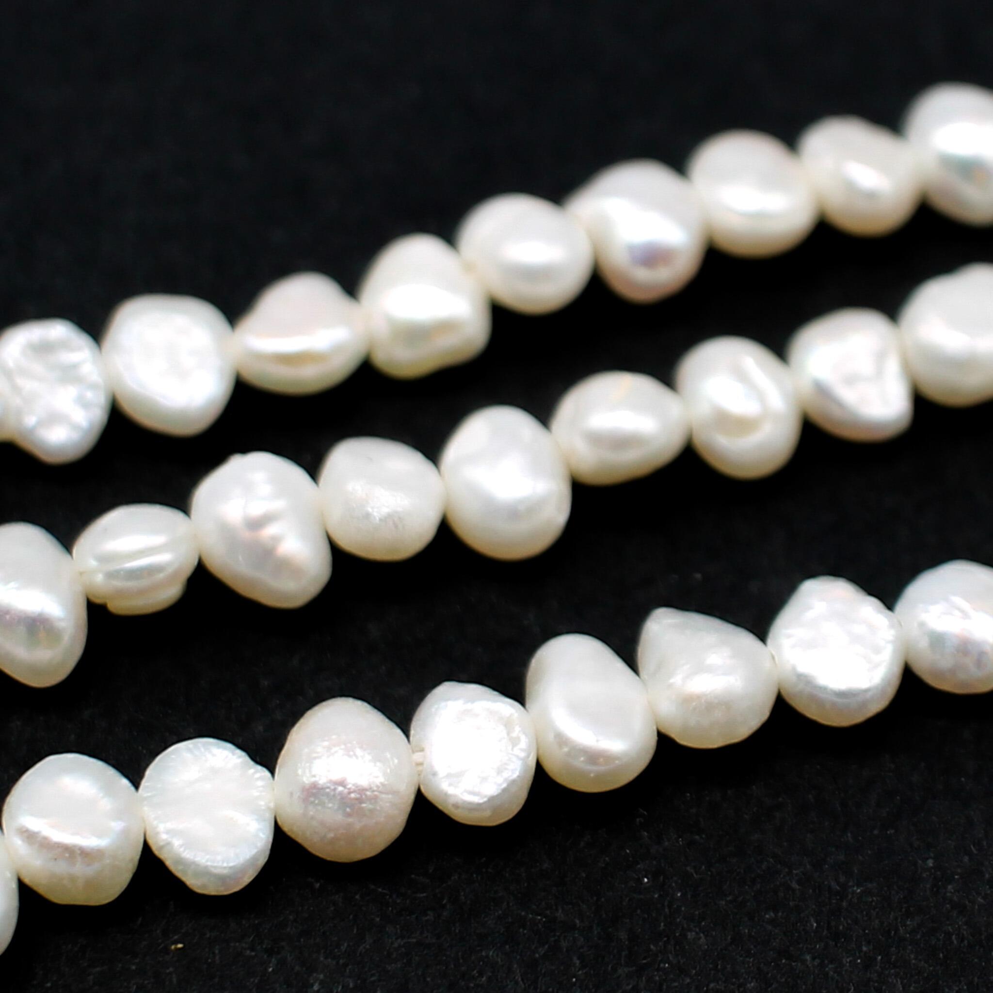 Freshwater Pearls 5 6mm Flat Oval White   14" String for jewellery making