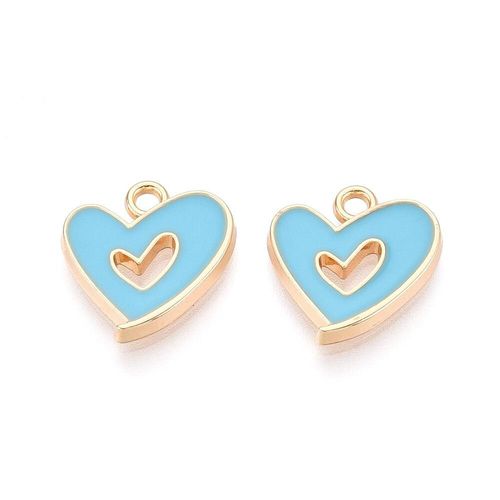 Enamel Gold Charm   15mm Flute Heart Blue 2pc for jewellery making