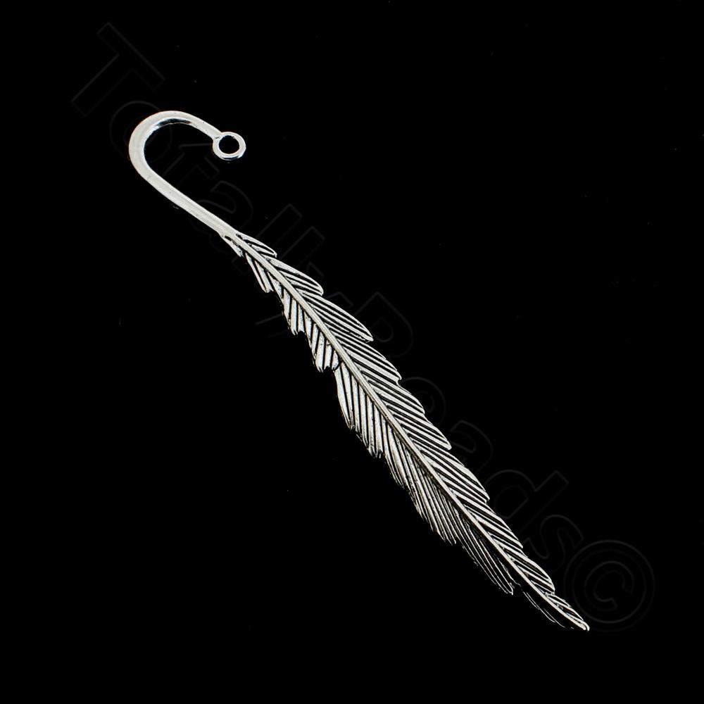 Antique Silver Metal Bookmark - Feather Small  80mm 1 piece