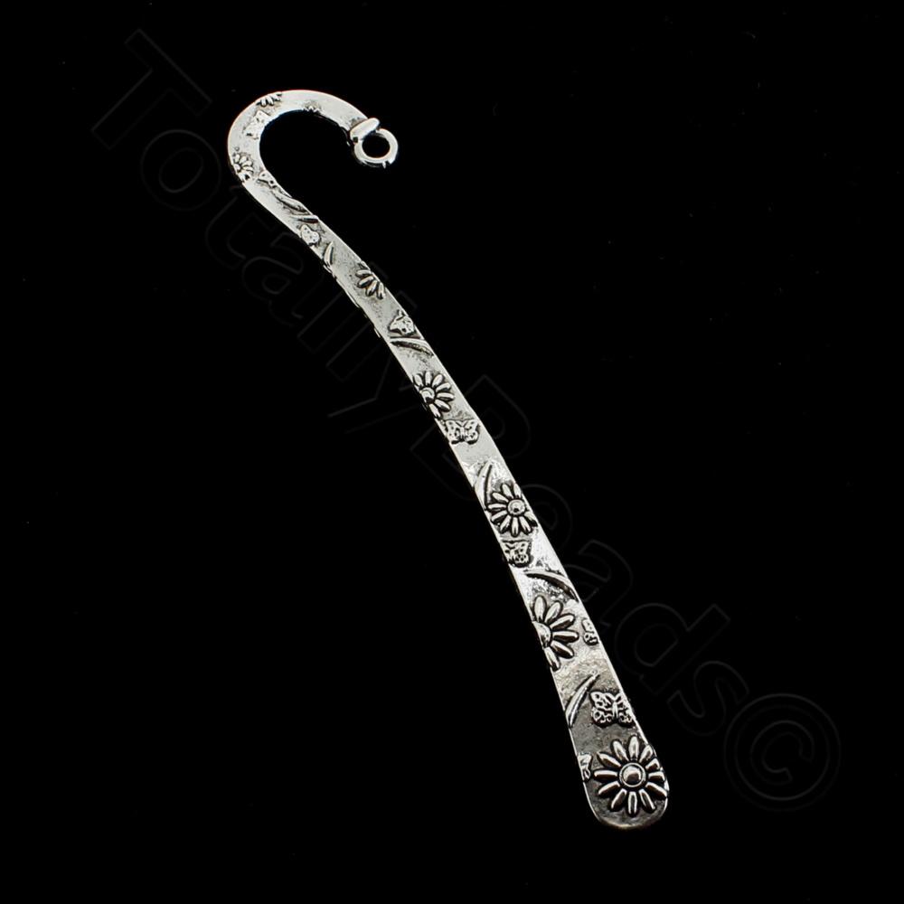 Antique Silver Metal Bookmark - Flower patterned Small 81mm 1 piece