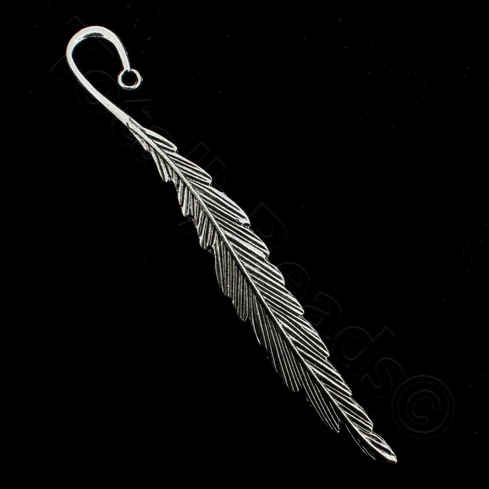 Antique Silver Metal Bookmark - Feather Large 116mm 1 pcs