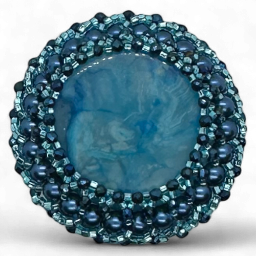 Gemstone Beaded Swirl Pendant   Blue Marble 4mm for jewellery making