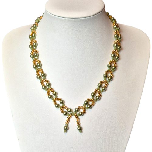 Bow Pearl Necklace   Olive for jewellery making