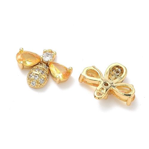 Brass CZ Bee Charm 14mm 1pc   Amber for jewellery making