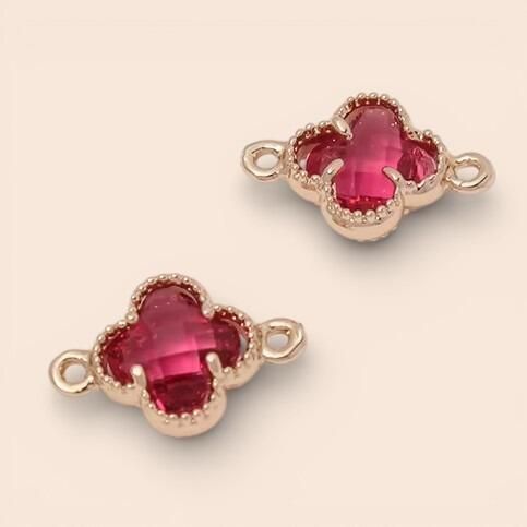 CZ Clover Connector 9mm   Rose 1pc for jewellery making