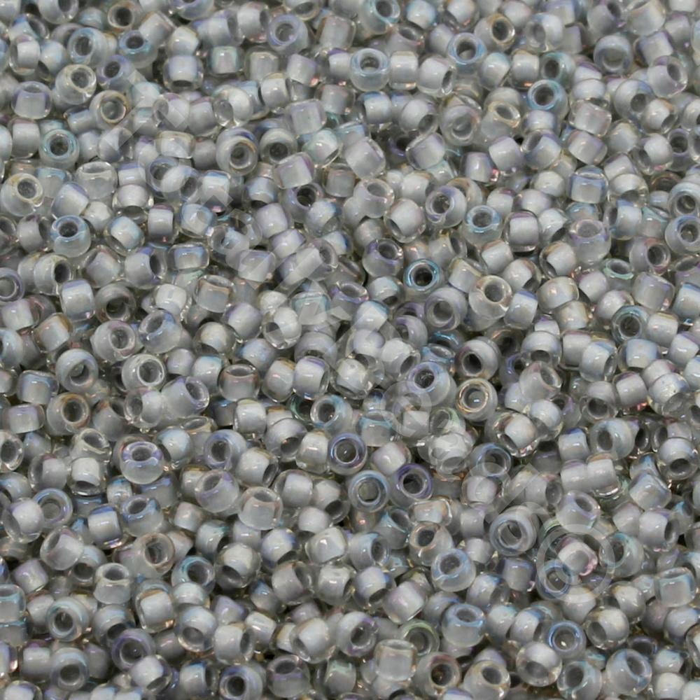 Toho Size 15 Seed Beads 10g - Inside Rainbow Crystal Grey
