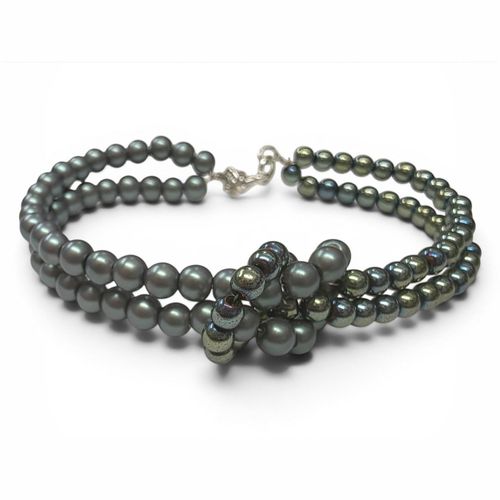 Satin Pearl Love Knot Bracelet   Moss Green 5mm for jewellery making