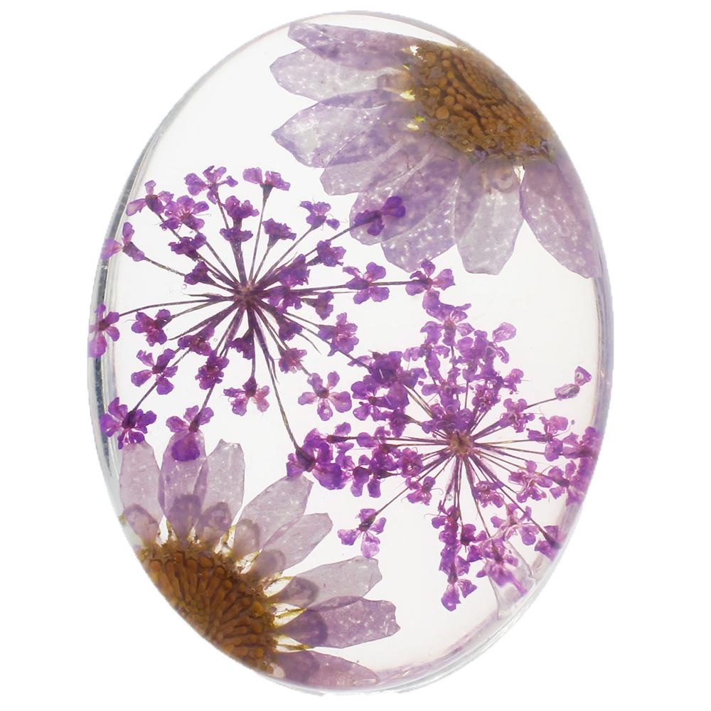 Everbloom Cabochon Oval 40x30mm - Large Flowers Mauve