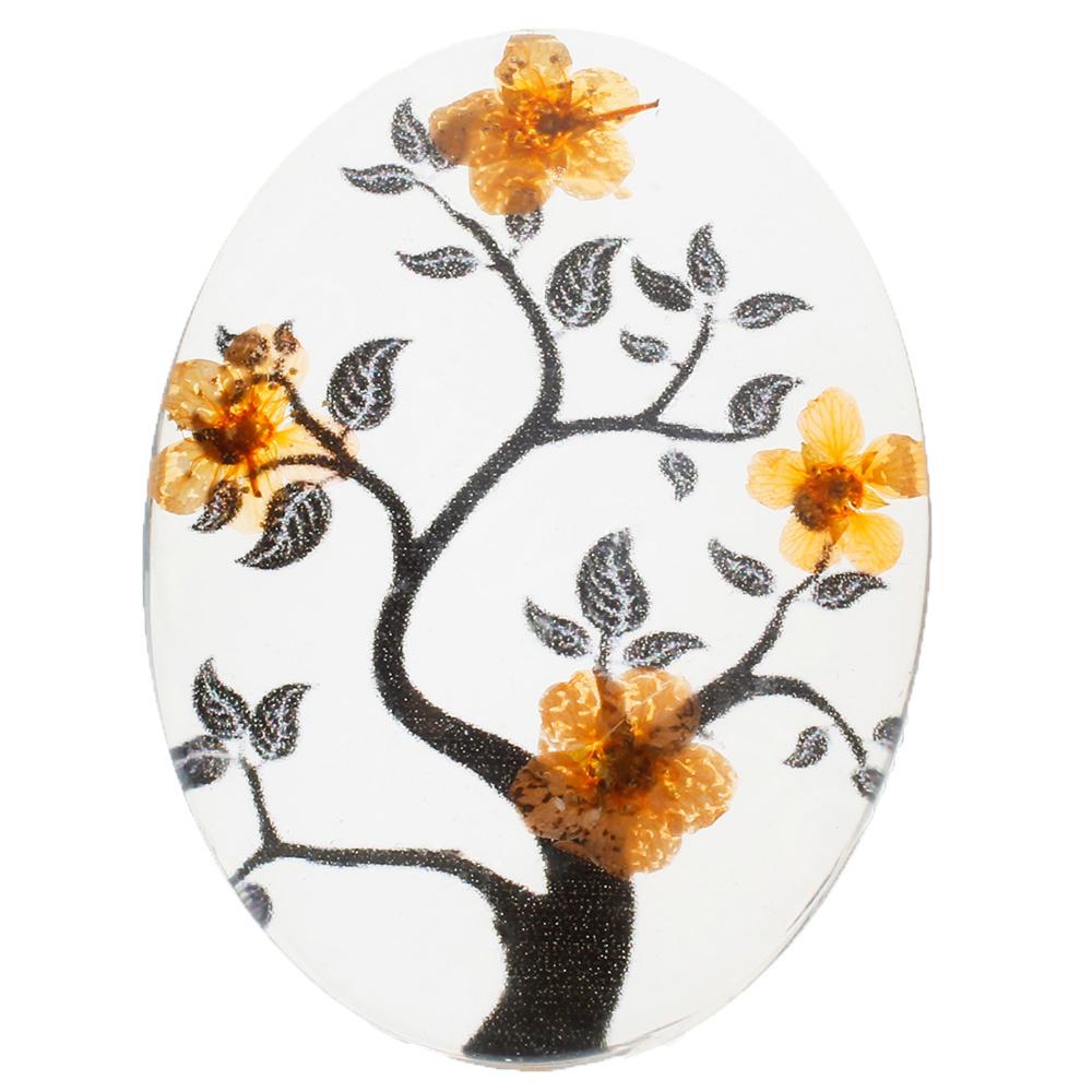 Everbloom Cabochon Oval 40x30mm - Branch Peach Flowers