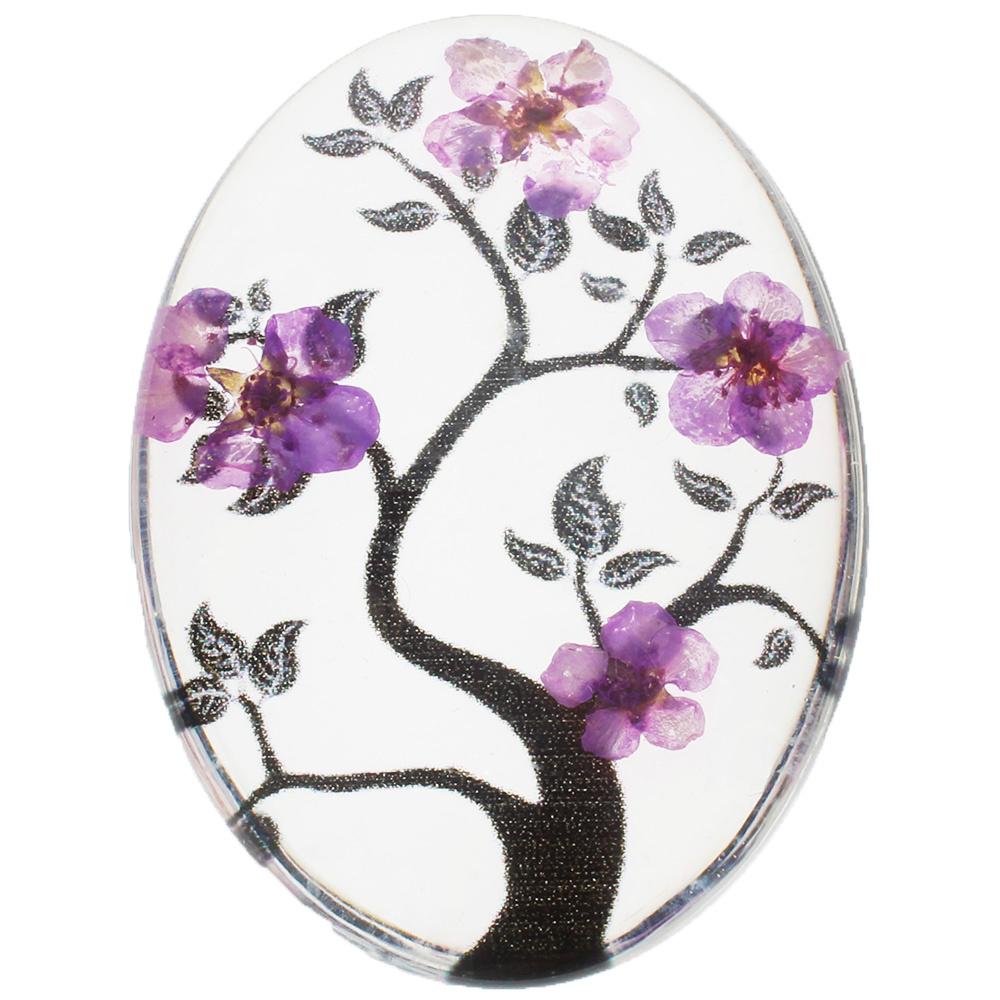 Everbloom Cabochon Oval 40x30mm - Branch Mauve Flowers