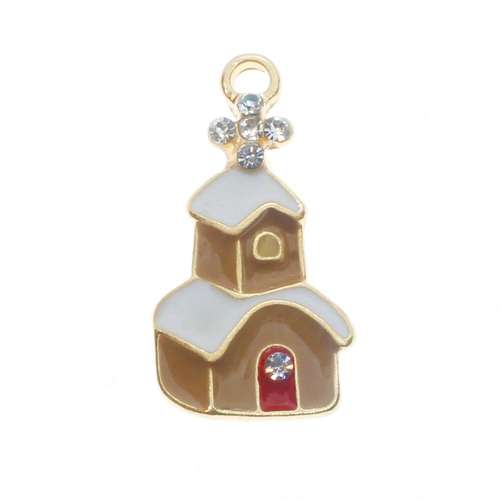 Enamel Christmas Gold Charm - Church 2pcs