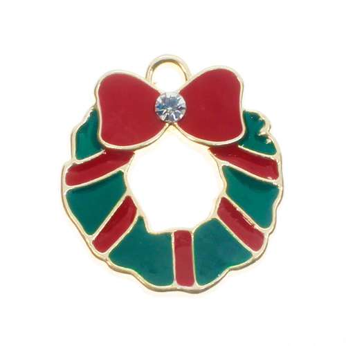 Enamel Christmas Gold Charm - Flat Wreath 2pcs