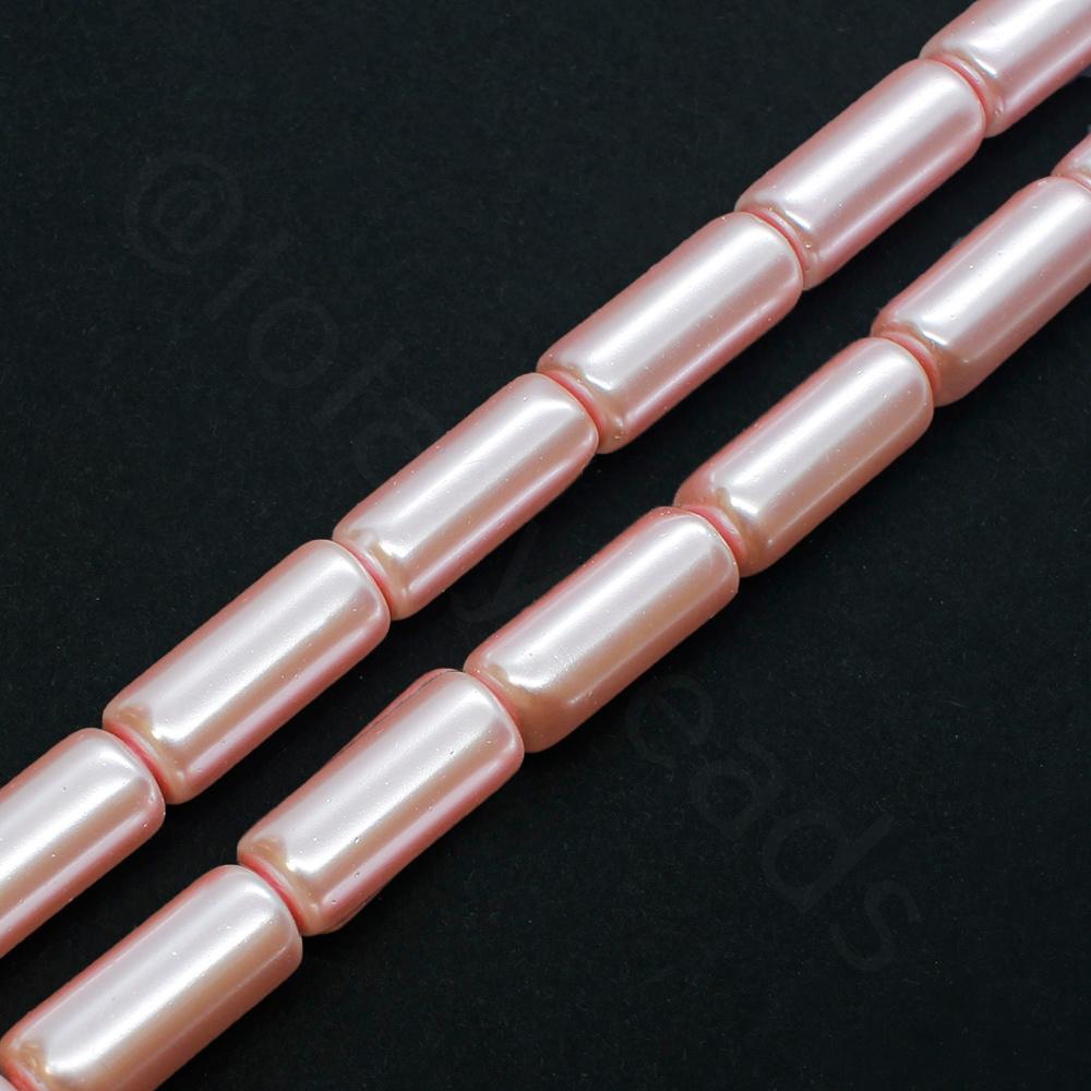 Glass Pearl Tube Beads 6x15mm - Light Pink