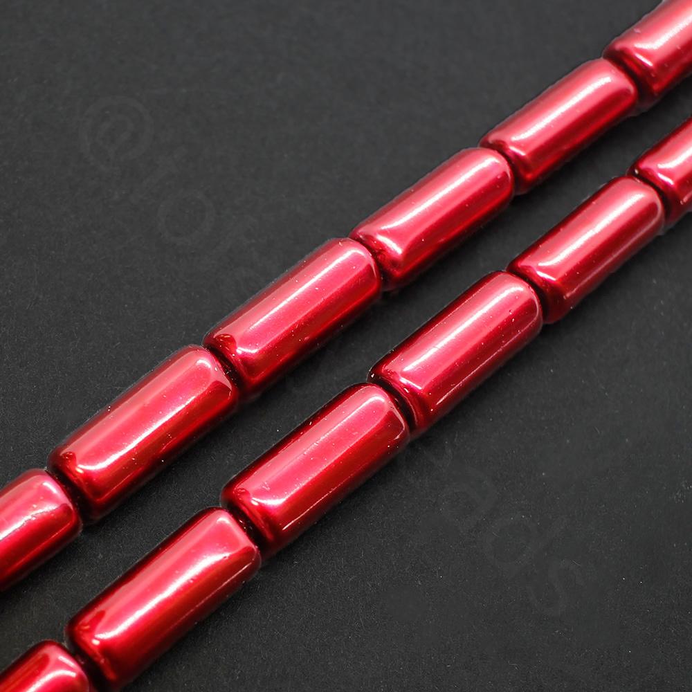 Glass Pearl Tube Beads 6x15mm - Ruby Red