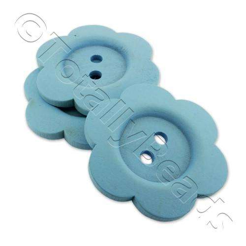 Wooden Flower Button 50mm - Baby Blue