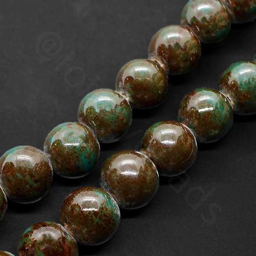 Ceramic Beads - Round 15mm - Dark Green / Brown