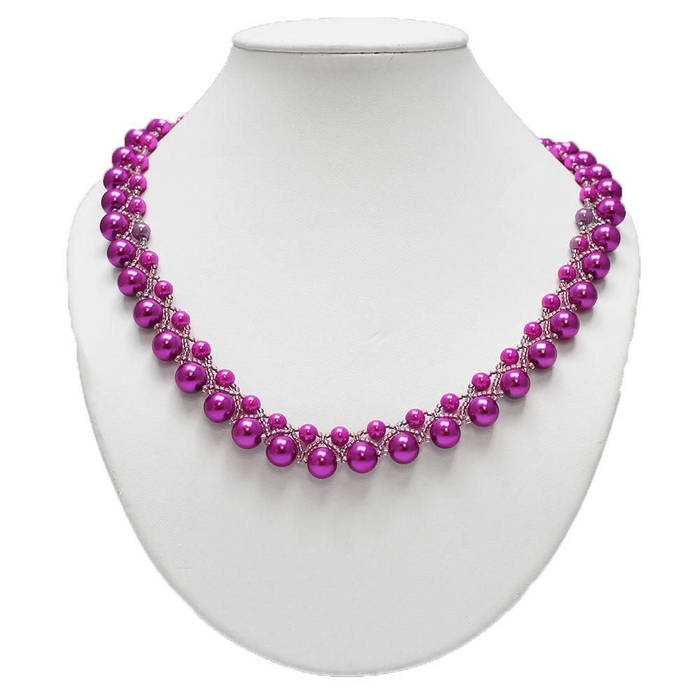 Netted Pearl Necklace - Raspberry Pink